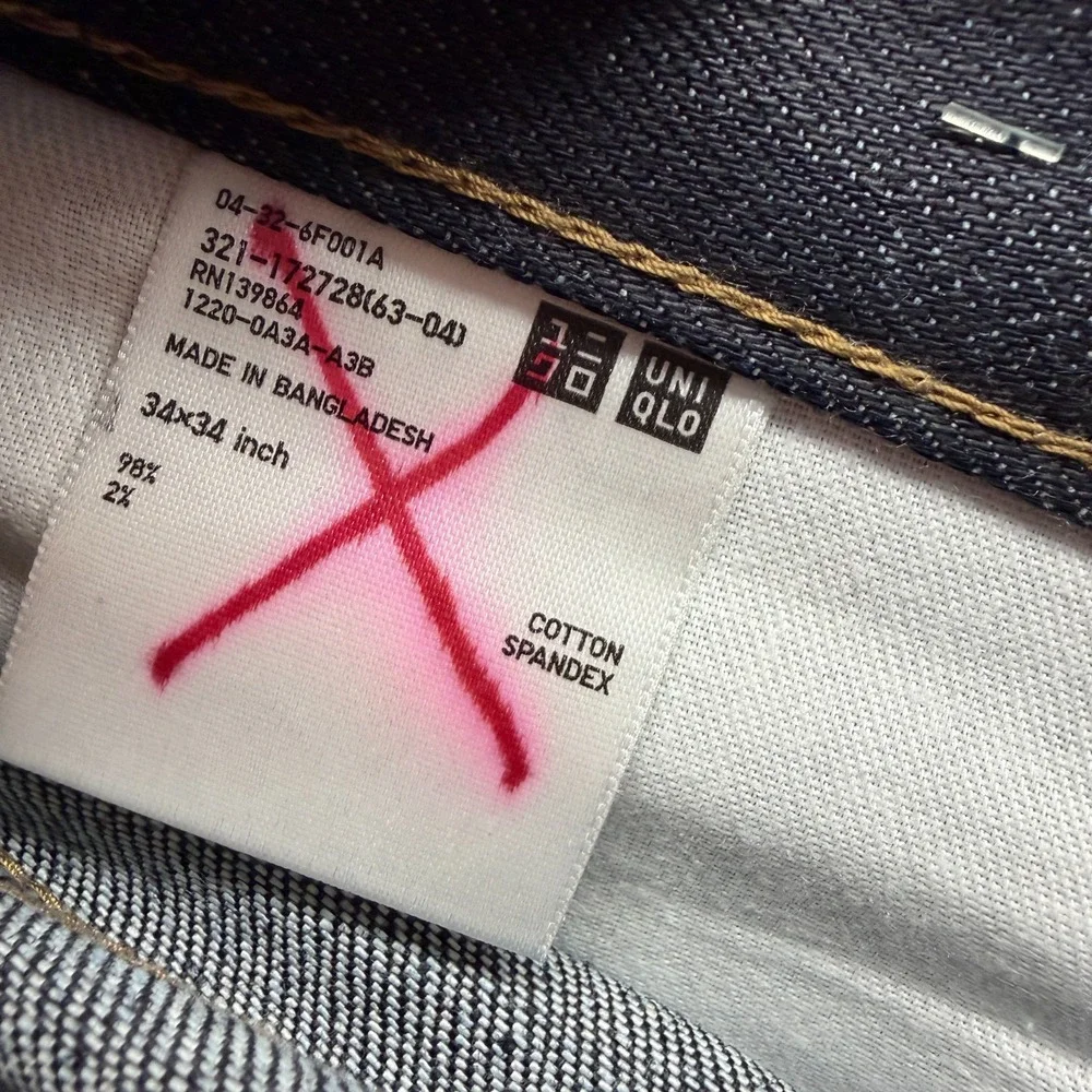 Uniqlo Jeans Men's 34x31 Black Cotton Denim Straight Dark Wash Workwear Stretch